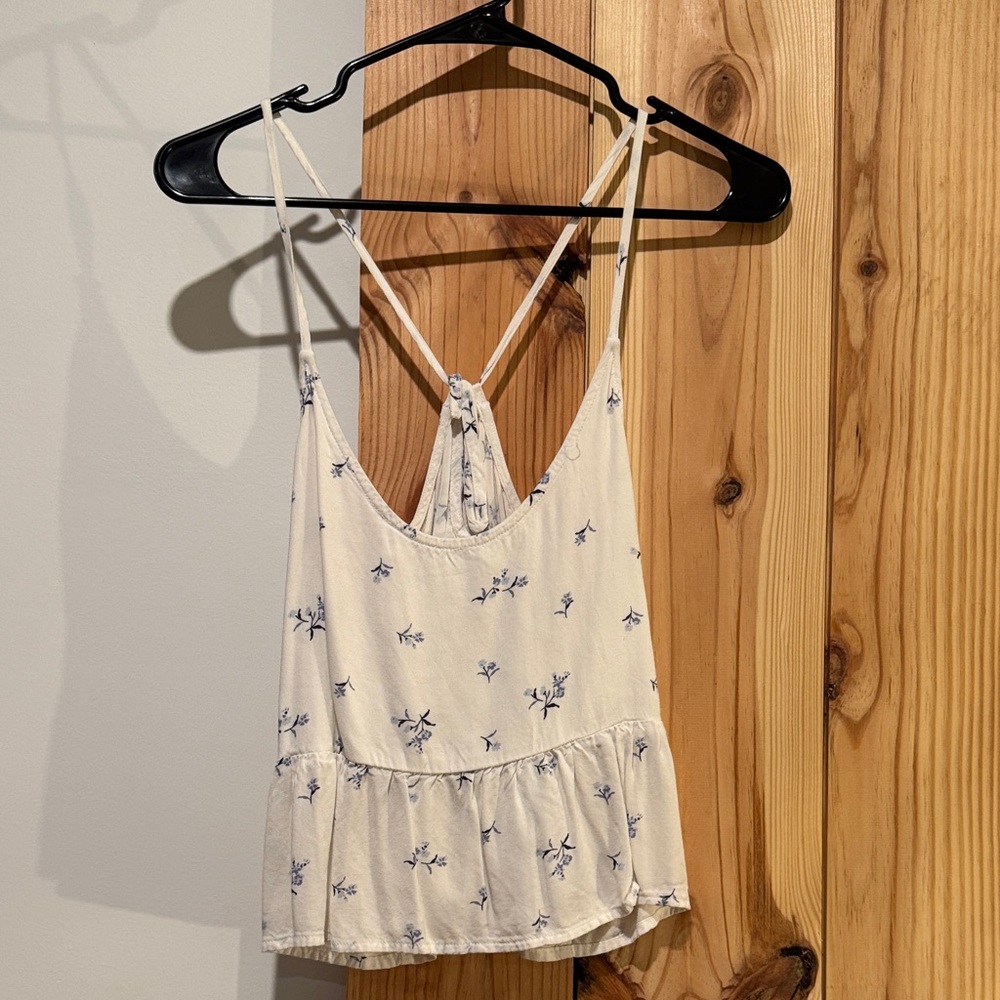 Hollister White Camisole with Blue Floral Design